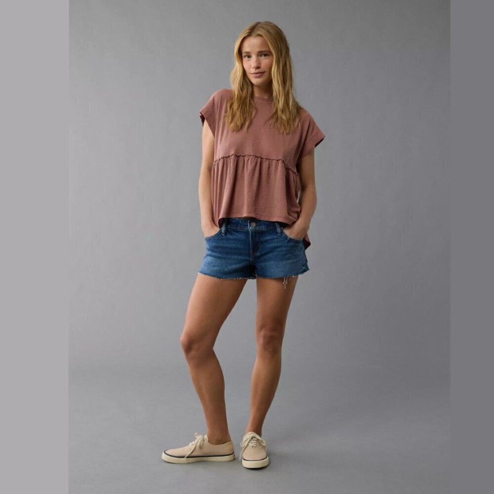 American Eagle Sunchaser Knit Babydoll Swing Mauve Pink Short Sleeve T Shirt XS - Picture 4 of 9